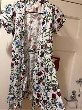 Aeropostale White Midi Dress with Blue, Burgundy & Green Floral Print